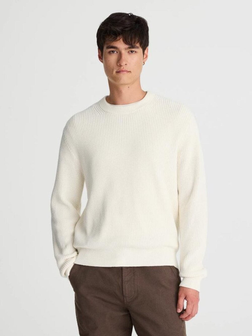 MADEWELL Men's Cotton Shaker-Stitch Crewneck Sweater Size M in Vintage Ivory